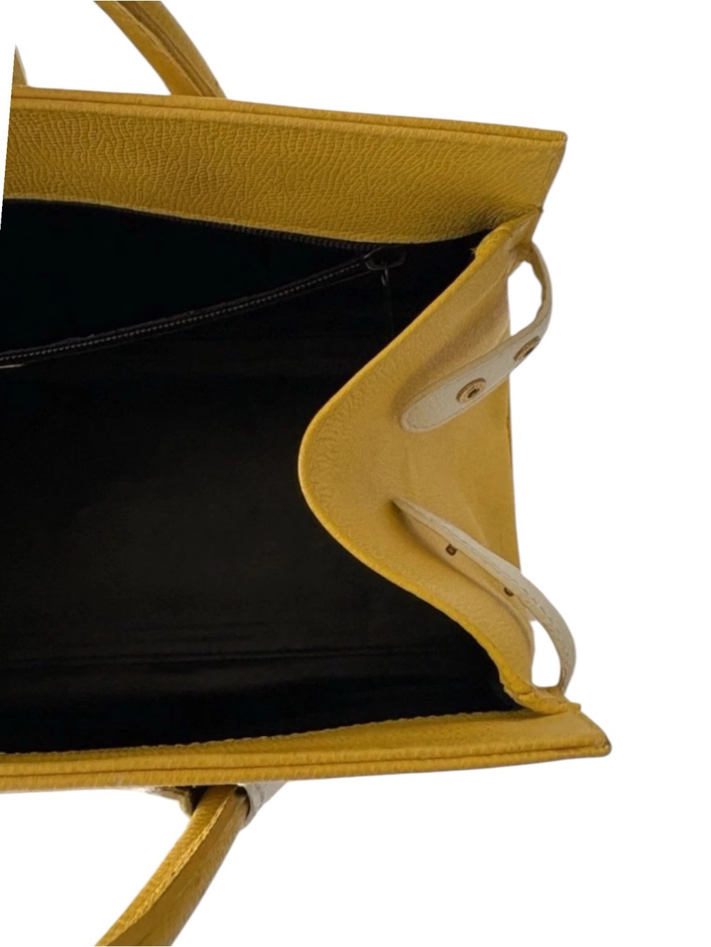 Vintage Bally Mustard Yellow White Leather Structured Satchel Handbag - Picture 5 of 10
